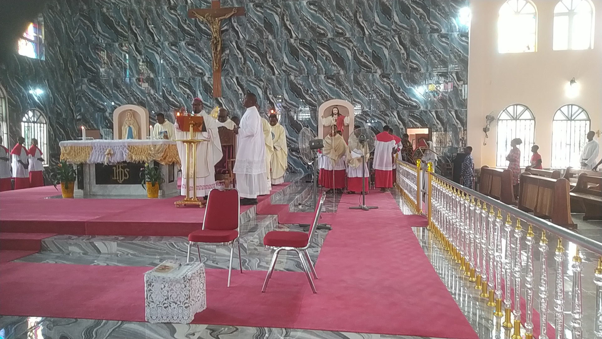 Bishop Ernst Obodoo at the altar celebrating a Solemn Profession Mass at Visitation Benedictine Monastery, Akpugoeze.